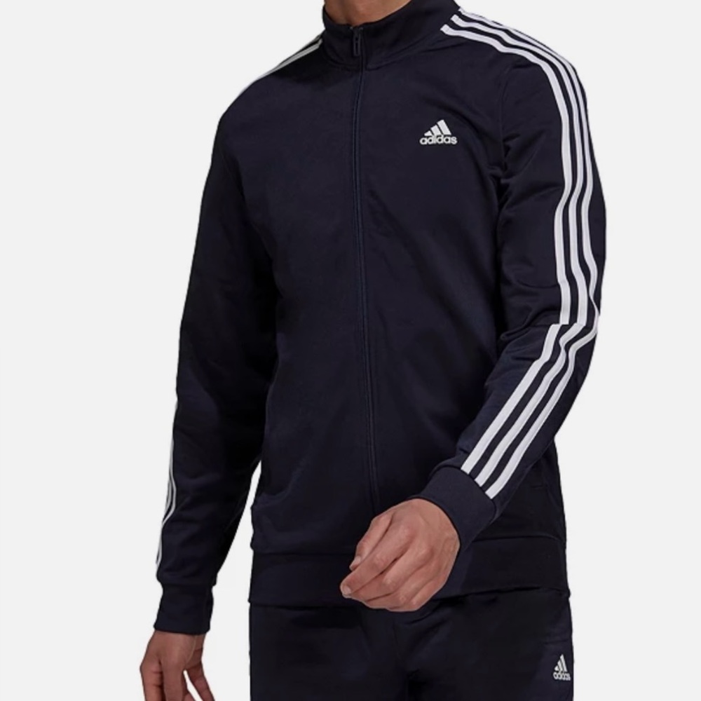 Adidas Men's Track Jacket Navy Blue Striped Full Zip  Long Sleeve
Size M